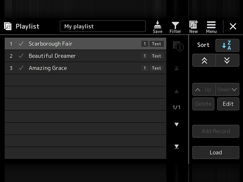 Tela de playlist do Yamaha Arranjador Workstation PSR-SX920/720+