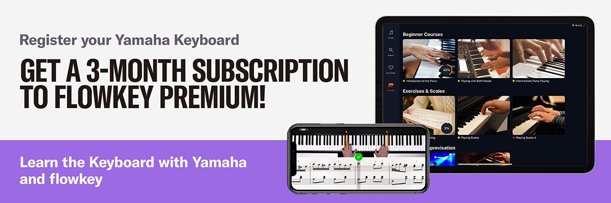 Banner de campanha Flowkey para teclados digitais