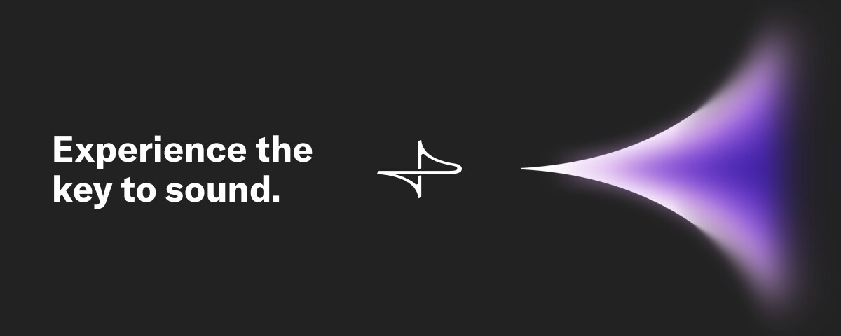 Experimente a chave para o som. Logotipo do ProVisionaire e aura roxa