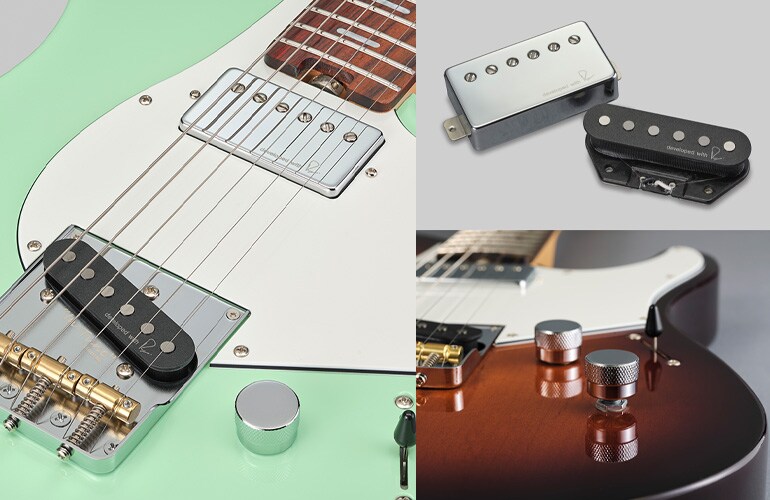 Foto em close-up dos captadores e do knob de tom da Pacifica SC Standard Plus