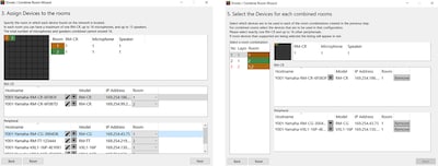 Tela da interface do usuário do Assistente para dividir/combinar salas  