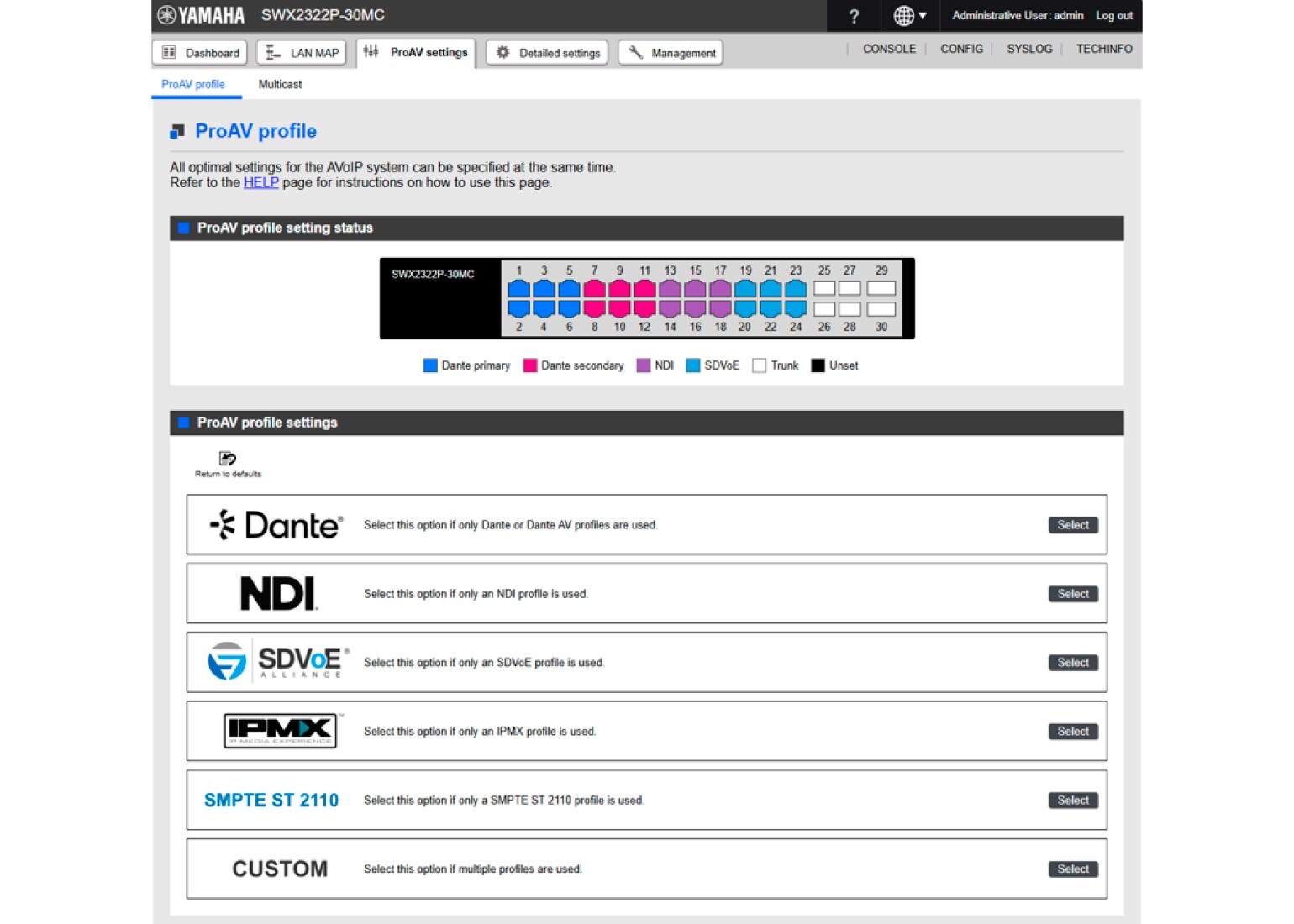 Configuração intuitiva via GUI com suporte a perfis ST 2110 e IPMX