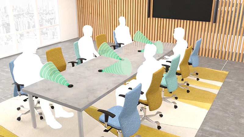 Ilustração mostrando microfones de superfície usados ​​em reuniões