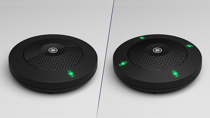 Foto mostrando microfones de superfície com diferentes opções de diretividade