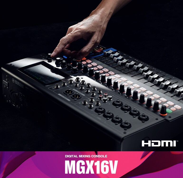 Console de mixagem digital de 22 canais com interface de vídeo Yamaha MGX16V