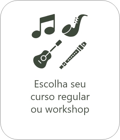 Ícone curso de música e workshop com saxofone, violão e flauta doce.