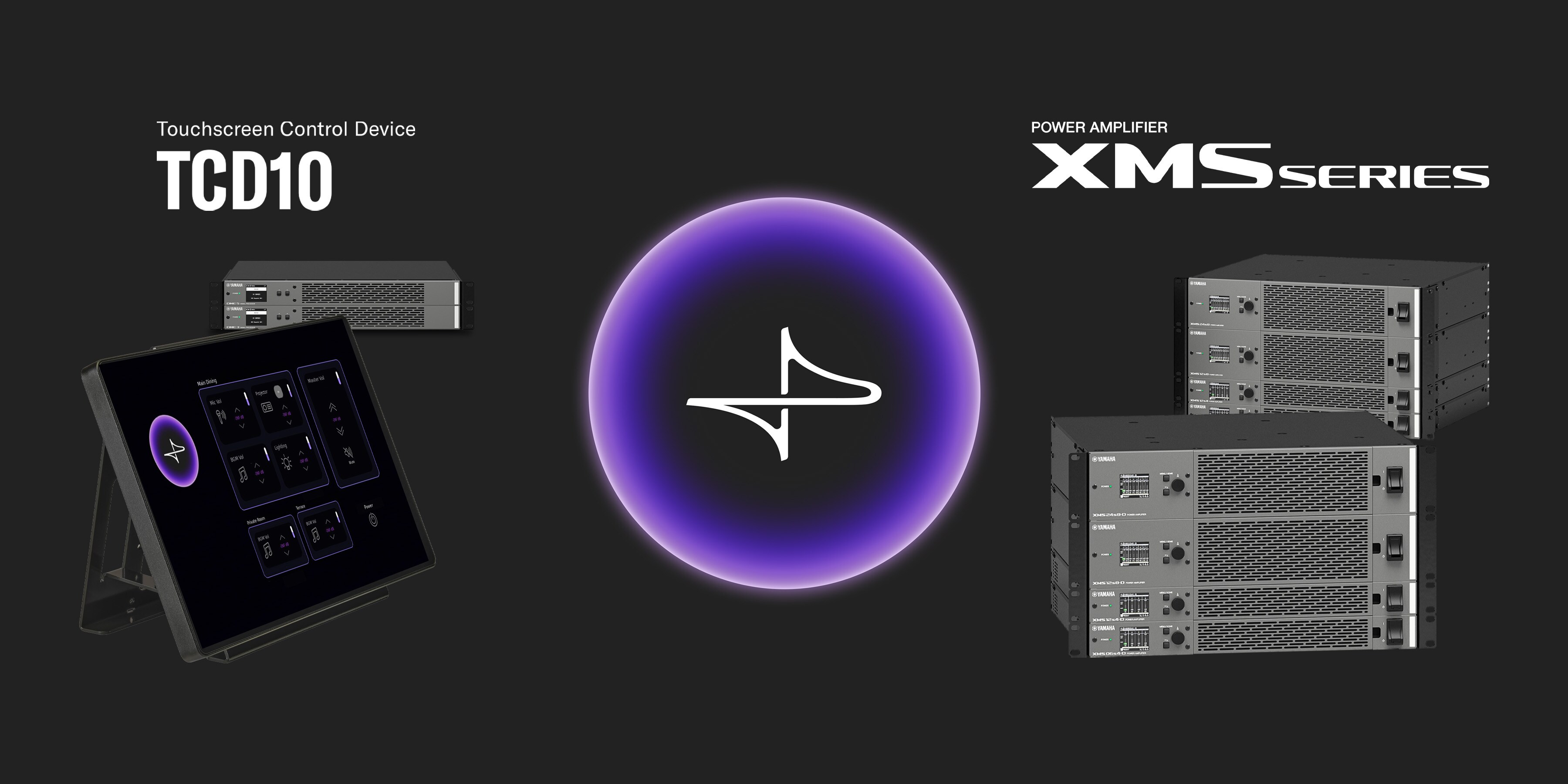 Novo ecossistema de soluções para instalações comerciais, com amplificadores de potência da série XMS e dispositivo de controle com tela sensível ao toque TCD10.