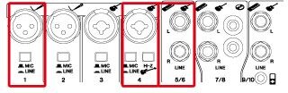 2 Conecte o microfone e instrumentos no mixer