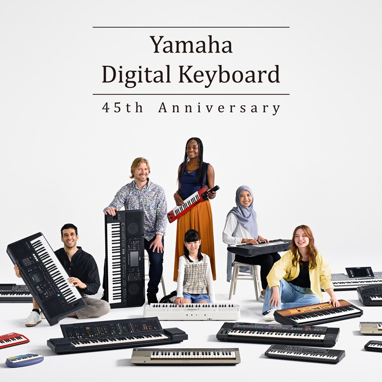 Visual principal do site dos 45 anos dos teclados digitais Yamaha