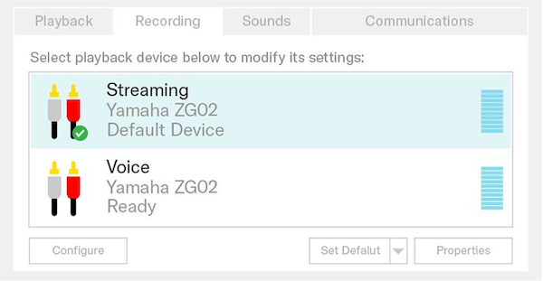 Yamaha ZG02: ZG dedicated driver allows individual signals to be assigned to multiple client software applications